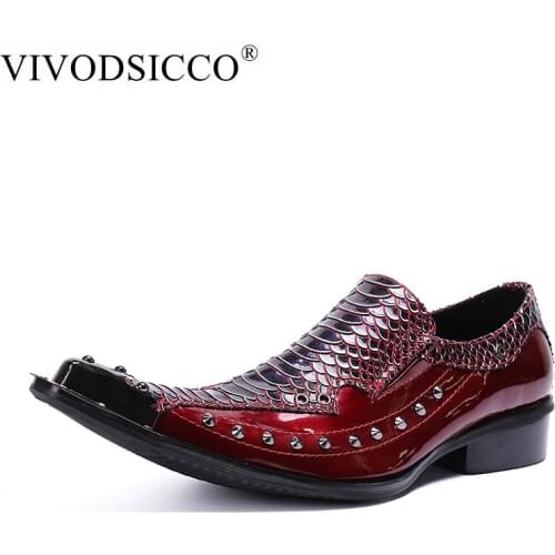 VIVODSICCO New Business Rivets Men Dress Snake Shoes Fashion Man Leather Shoes Social Sapato Male Oxfords Flats Wedding Shoe