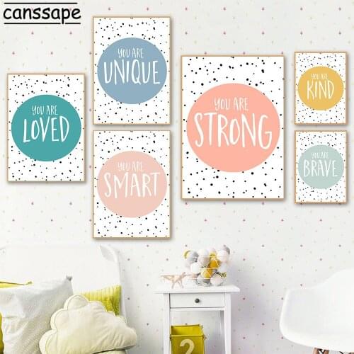 You Are Brave Quotes Wall Art Posters And Prints Nursery Canvas Painting Dots Kids Poster Nordic Wall Pictures Baby Room Decor