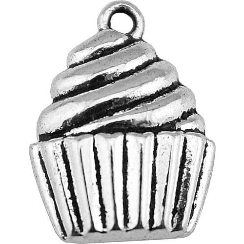 WYSIWYG 10pcs 20x15mm Cupcake Charm Pendants For Jewelry Making Antique Silver Color Cupcake Pendants Charm