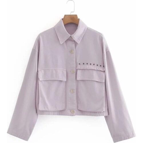 Women autumn Vogue purple za short jackets female stylish double breasetd long sleeve single breasetd loose jacket outwear