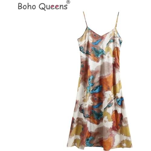 Boho Queens Women floral print sleeveless beach Bohemian Strap dress Ladies Summer Boho midi sundress vestidos