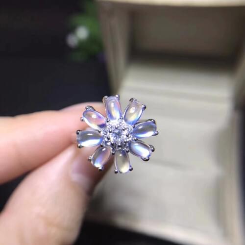 Natural blue moonstone ring, simple style, shop promotion, 925 silver, free shipping, popular style