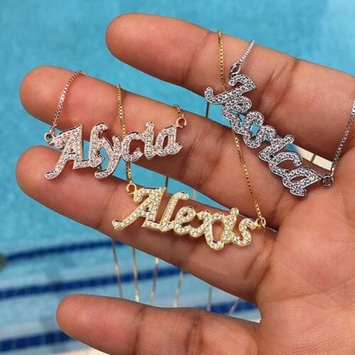 VishowCo New Hip Hop Custom Name Necklace Personality Stainless Stee Gold Choker Pendant Letter Zircon Necklace For Women Gift
