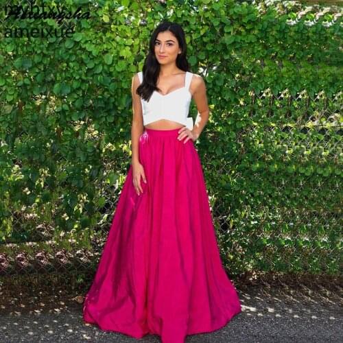 Two Piece Elegant 2020 White plus pink Long Evening Dresses V-neck Sexy Sleeveless Floor-length A-line Plus Size Evening Gown