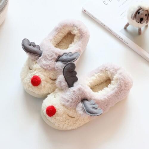 Winter Christmas Cartoon Home Cotton Slippers Non-Slip Home Slippers, Warm Month Shoes, Elk Couple Women Men Slippers