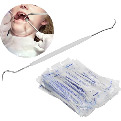 100 Pcs Metal Plastic Disposable Dental Explorers Temporary Double Ends Probe Hook Pick Dental Polished Cleaning Oral Care Tools