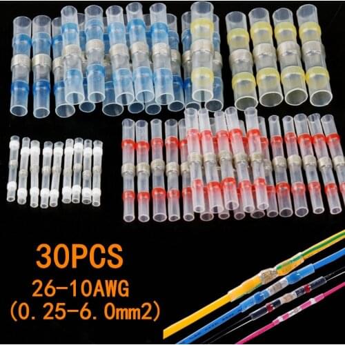30Pcs Waterproof Heat Shrink Tube Sordering Terminals Seal Solder Sleeve Insulated Butt Electrical Wire Connectors 26-10 AWG Kit