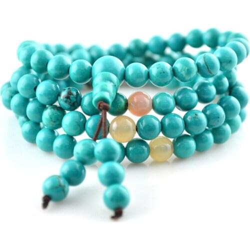 5pcs High Quality Natural Blue Howlite Fashion Women 108 Beads Prayer Mala Bracelet Tibetan Jewelry