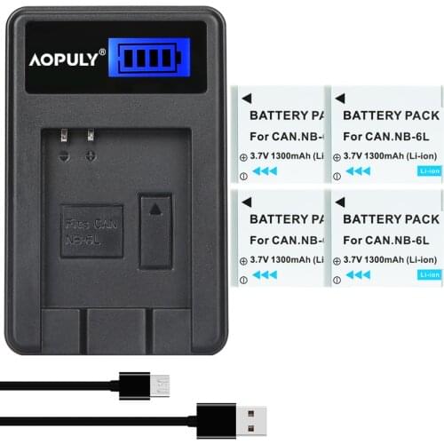 AOPULY 2x 1300mAh NB-6L NB 6L NB6L Battery + LCD USB Charger For Canon IXUS 310 SX275 SX280 SX510 200 105 210 300 S90 S95 SD1300