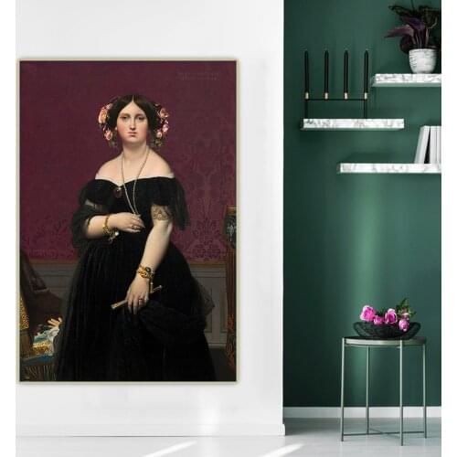 Citon Ingres《Madame Muatessier》Canvas Art Oil Painting Artwork Poster Picture Background Wall Decor Home Living Room Decoration