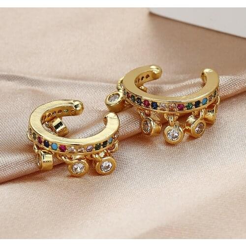 Colorful Zirc Gold Color Silver Color Ear Cuffs Earring Charming Round Clip Without Piercing Earrings For Women Ear Cuff Jewelry