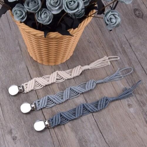 Baby Pacifier Clip Holder Leash Teething Ring Toys Baby Shower Leather Chain Dummy Clip Vintage Braided Soother