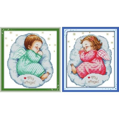Joy Sunday Asleep Angel Counted Cross Stitch Fabric 14CT Printed Canvas Embroidery Cross Stitch DMC Cross Stitch Kit Home Decor