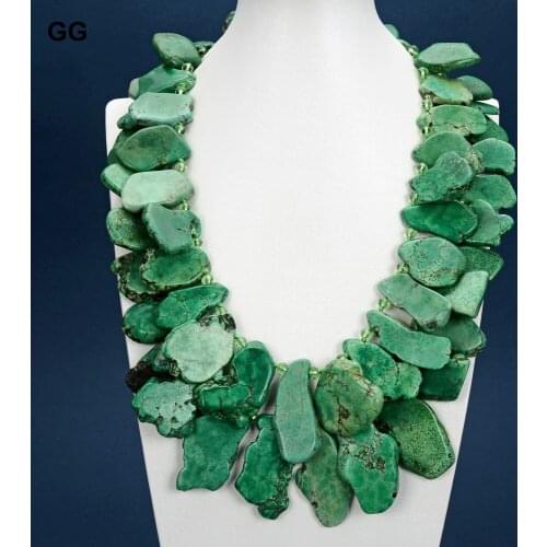 GG Jewelry 22'' 2 Rows Deep Green Sea Sediment Imperial Jaspers Green Crystal Necklace For Women