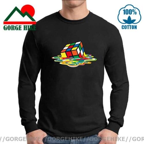 GorgeHike Colorful Mens Long Sleeve Fahion T-Shirt Casual Melting Magic Cube T-shirt Rubix Cube The Big Bang Theory Tops tshirt