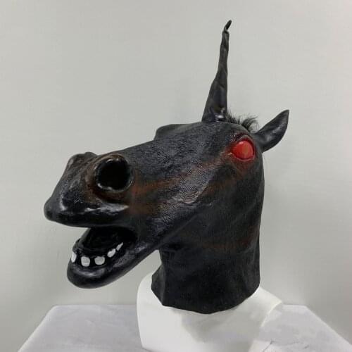 Halloween Terror Animal Masks Black Unicorn Cosplay High Quality Headwear Stage Performance Latex Terror Red Eyes Simulated Mask