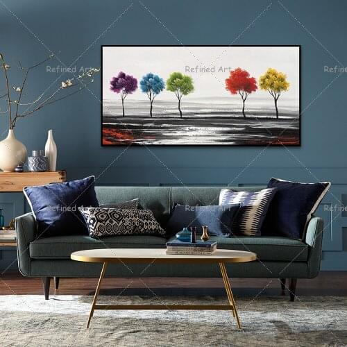 Pure Hand Painted Oil Painting Modern Abstract Landscap Color Tree Living Room Wall Art Home Decoration Rolled Canvas No Frame