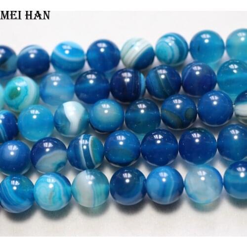 Meihan wholesale blue onyx agate 6-12mm smooth round loose beads for jewelry making design fashion stone diy bracelet necklace