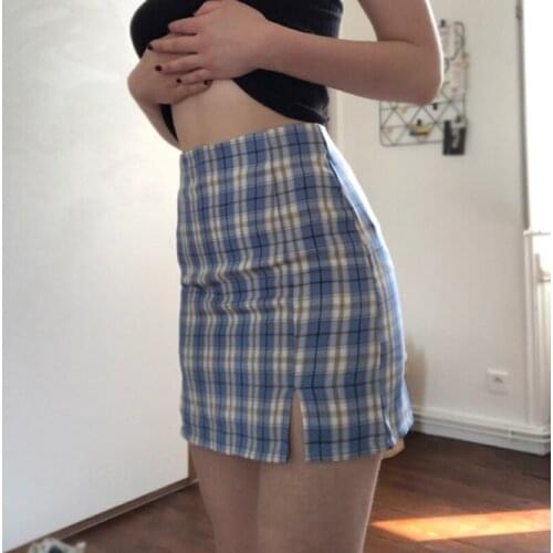 Women Plaid Skirt 2020 Summer Slim A-Line Skirt High Waist Split Short Skirt Harajuku Lattice Skirts Womens Wrap Mini skirt Sexy