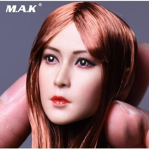 1/6 Asian Female Head Sculpt Beauty Rooted Brown Hair Head Model for 12" Woman Figure Body