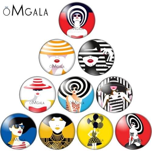 Fashionable modern girls illustration 10pcs 12mm/18mm/20mm/25mm Round photo glass cabochon demo flat back Making findings