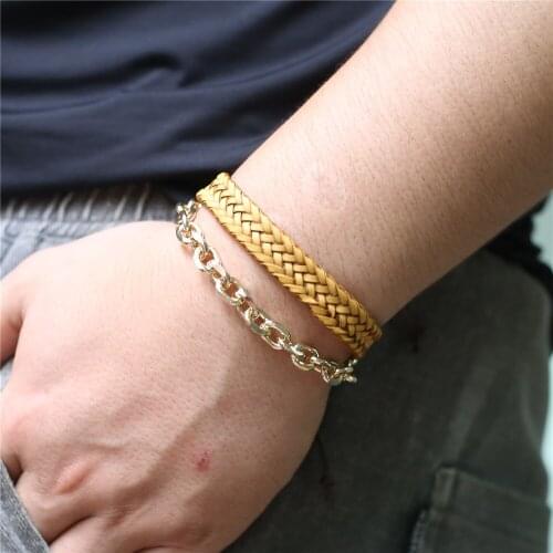 Fashion Multilayer Vintage Hiphop Gold Chain Link Bracelets Punk Leather Male Femme Homme Men Women Bracelet Mens Jewelry 2019