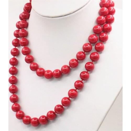 Trendy Accessory Jewelry Beads 12mm Red Coral Necklace Wholesale Balls DIY Girls Women Gifts Female Hand Made Ornaments 36inch