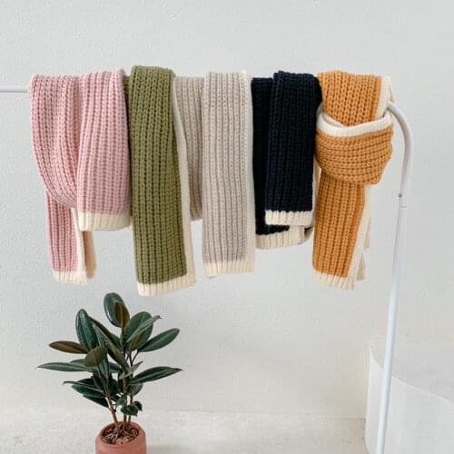 Girls Fashion Warm Soft Thick Yellow Pink Plain Neckerchief Long Narrow Small Solid Color Neck Winter Scarf For Women Knitted