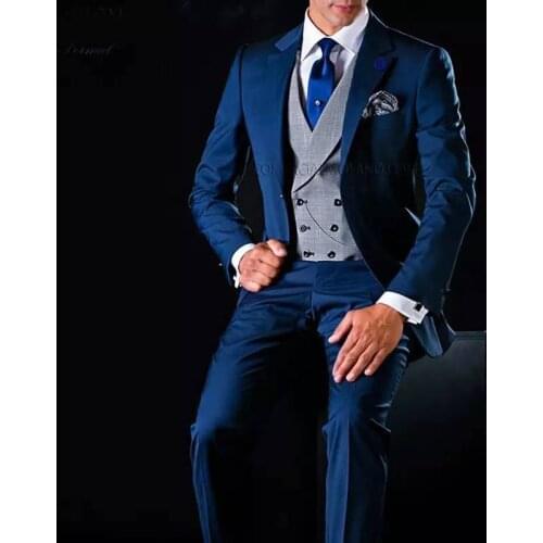 Costume Homme 2021 Men Suits For Wedding Navy Blue Suits Groom Blazer Tuxedo Smoking Jacket 3 Piece Slim Fit Terno Masculino