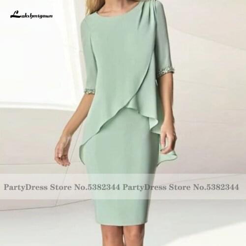 Mint Green Short Mother of the Bridal Wedding Dress 2021 Sukienka Boho Women Evening Party Dress with Beaded Sleeves