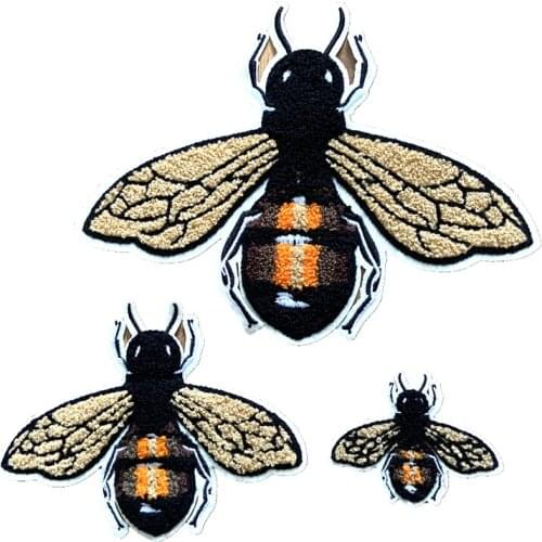 WUYUCONG Set of 3pcs (1 Large + 1 Medium + 1 Small) Chenille Embroidered Bee Patch Sew on Embroidery Applique Sewing on Patch