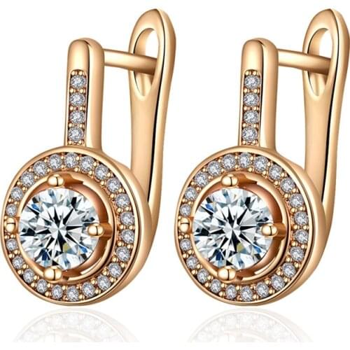 New Fashion Geometric Cubic Zirconia Stud Earrings Women Jewelry Gold Gem Crystal CZ Small Ear Studs Gifts for Girls