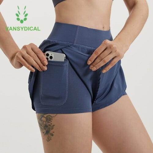 New Athletic Gym Yoga Shorts 2 in 1 Women Summer Sports Running Shorts Phone Pocket Fitness Training Workout Shorts With Liner