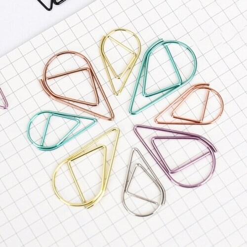 Office Supply Paper Clip Hot Sale 5PCS/Pack Stationery 6 Colors School Metal Waterdrop Shaped Papelaria Bookmark Brief Style