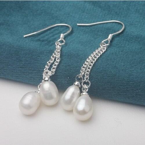 Wholesale Hot Cheap Two Rows Real Freshwater Pearl Earrings Silver Plated Drop Earrings Nice Party Wedding Gift 100 Pairs/lot
