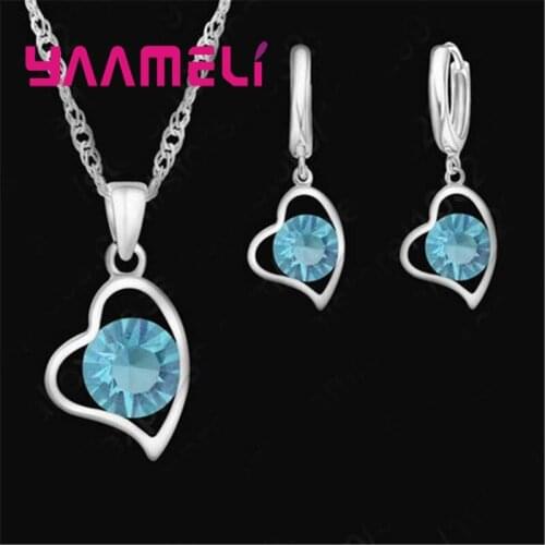 925 Sterling Silver Heart Shape Necklace Earrings Set For Women Wedding Accessories Valentines Day Surprise Gift
