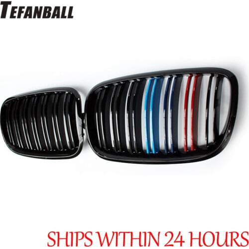 For BMW X5 X6 E70 E71 2008-2013 Glossy Black Dual Slat Style Front Kidney Grille Grill Refit Hood Bumper Grills Car Accessories