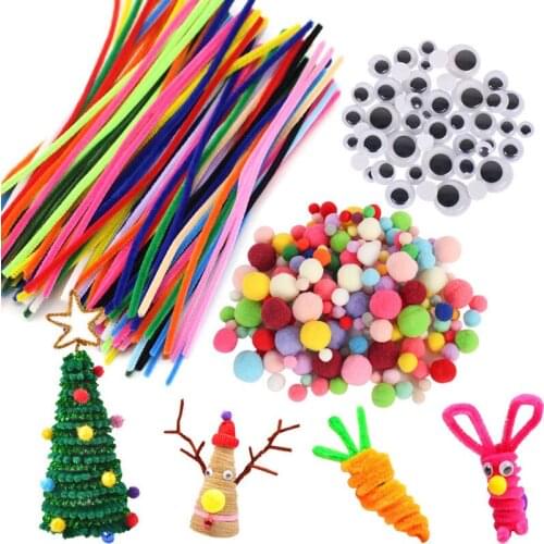 Plush Stick / Pompoms Rainbow Colors Shilly-Stick Educational DIY Toys Handmade Art Craft Creativity Devoloping Toys