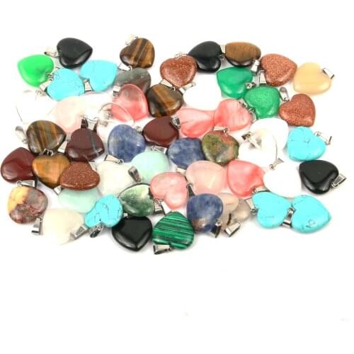 5pcs Heart-shaped Natural Stone Pendants Charms Semi-precious Stones Jewelry DIY Accessories Necklaces Earring Size 20x20x6mm