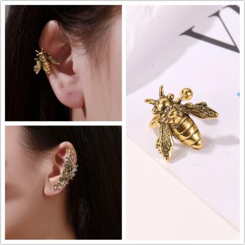 Timlee E048 Free shipping New Personality Retro Punk Style Honeybee Rose Alloy Clip Earring Ear Cuff Wholesale
