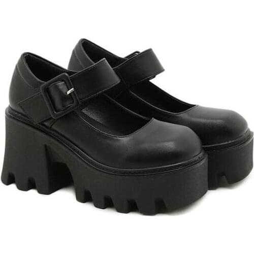 Punk Shoes Women Platform pumps Ladies Casual Mary Jane shoes Round Head Thick Heel Cross Bandage Designer Platform Shoes