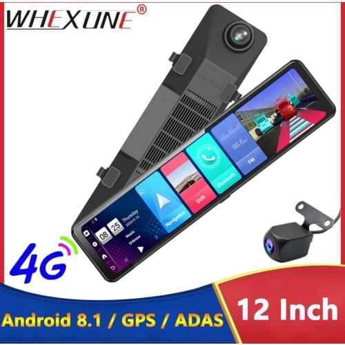 WHEXUNE New 12" IPS 4G Dash Cam GPS Android 8.1 Rearview Mirror Navigation ADAS 2G RAM 32G ROM FHD 1080P Video Recorder Car DVR