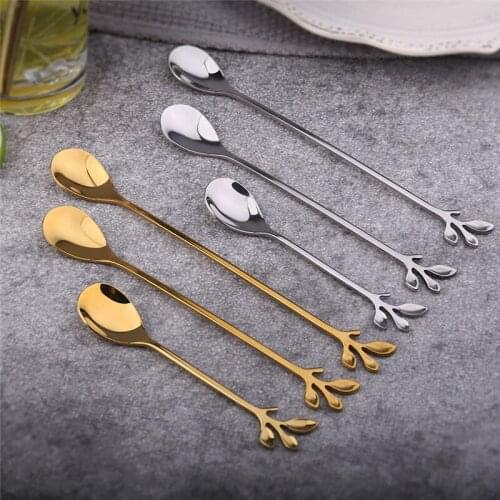 Feature Stainless Steel Leaf Spoon Fork Coffee Stirring Spoon Iced Dessert Spoon Creative Fruit Spoon Tea Spoon Holiday Gift