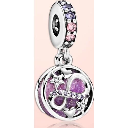 YSH new 925 Sterling Silver Beads Glittering Infinity Hearts & Stars Dangle Charm fit Original Pandola Bracelet DIY Jewelry gift