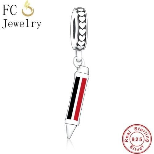 FC Jewelry Fit Original Brand Charm Bracelet 925 Sterling Silver Black Enamel Facted School Pencil Bead Making Women Berloque