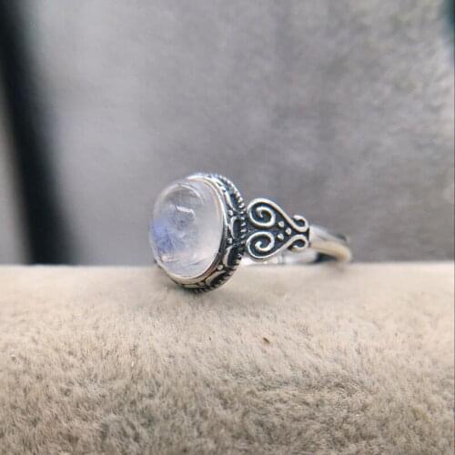 7mmx9mm Oval Natural Moonstone 925 Sterling Silver Rings For Women Girls Wedding Engagement Jewelry Vintage Finger Bague Aneis