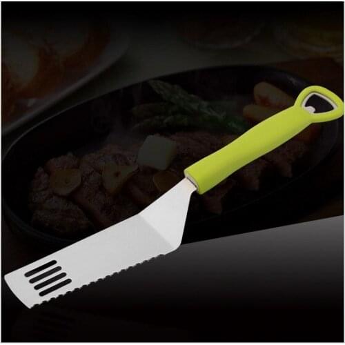 1PC ABS Handle with Stainless Steel Cheese Shovel Cake Shovel Pizza Shovel Peels with Saw Cutter and Bottle Opener KX 169