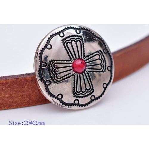 10pc 29MM Silver RED Bead Windwill Cross Engraved DIY Craft Saddle Conchoes Screw Back
