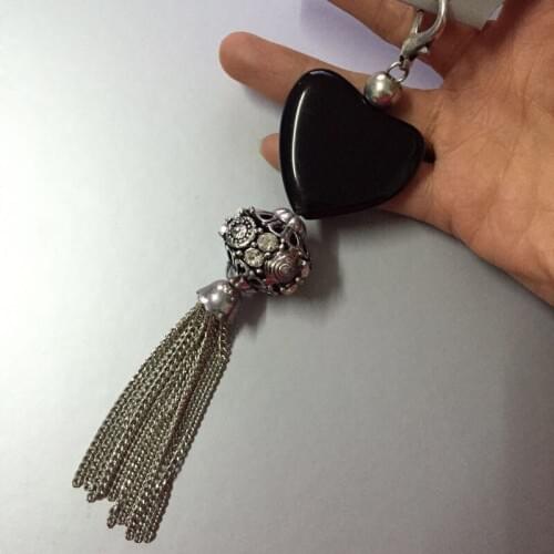 2Pcs/Lot Vintage Heart Stone Crystal Ball Chain Tassel Charm Pendant Key Chains Handmade Key Chains