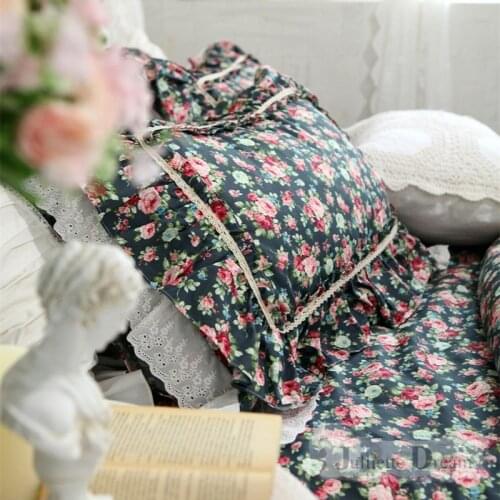 2pcs Rose print pillow case Luxruy ruffle lace pillow cover bedding pillowcase home decor pillow sham satin fall decorations